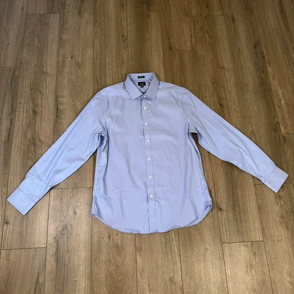 J.Crew Bowery Performance Stretch Dress Shirt Mens L Lake Blue Twill Long Sleeve